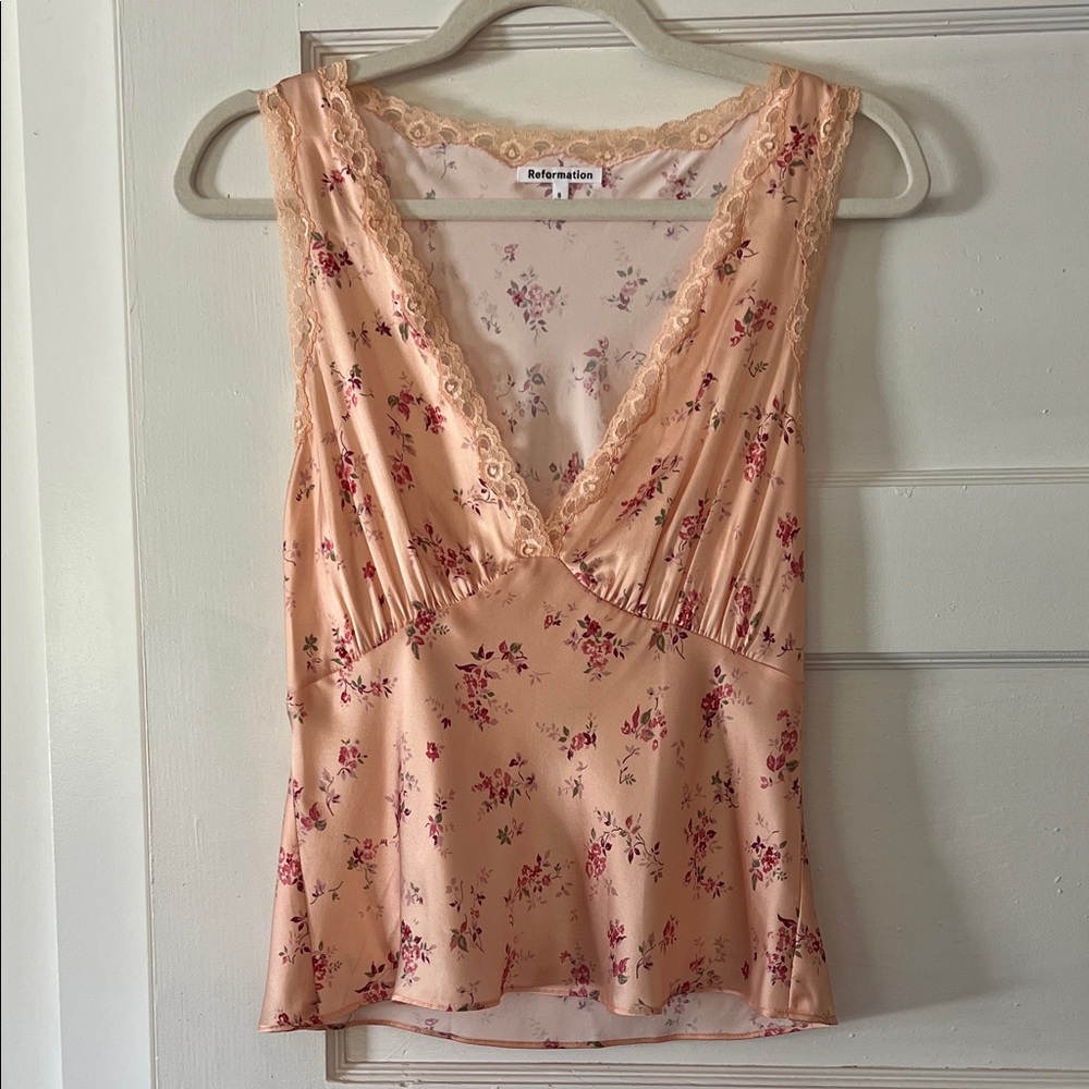 Reformation Pink Floral Lace Top